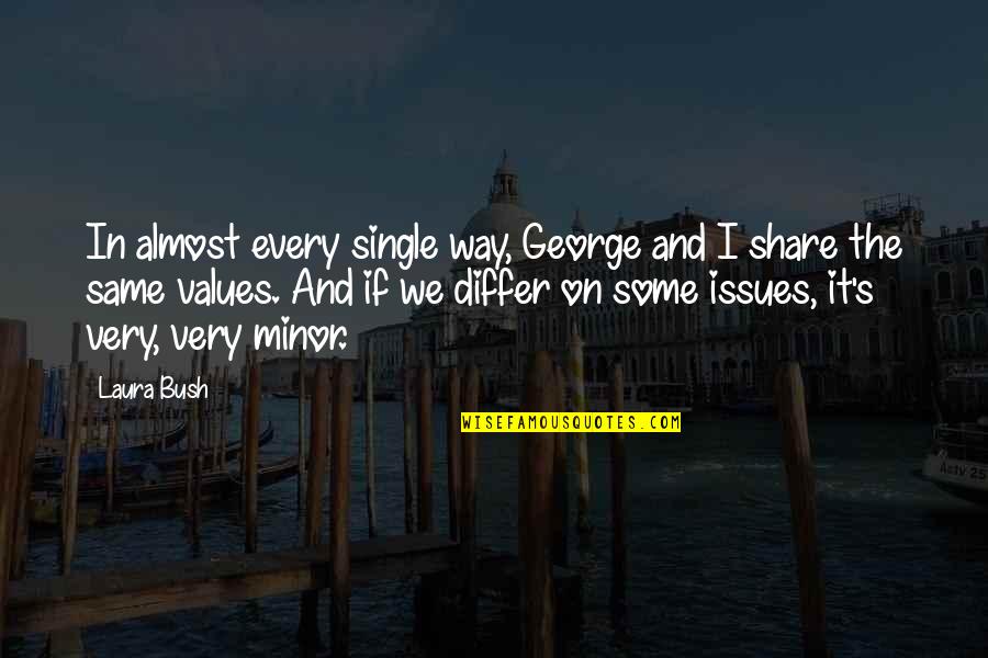 Bosnick Quotes By Laura Bush: In almost every single way, George and I Bosnick Quotes By Laura Bush: In almost every single way, George and I