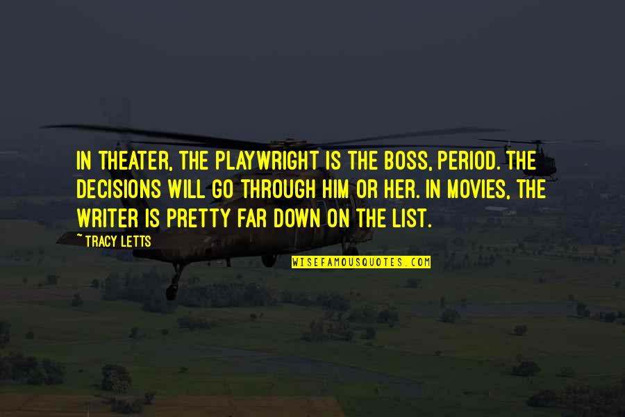 Boss B Quotes By Tracy Letts: In theater, the playwright is the boss, period. Boss B Quotes By Tracy Letts: In theater, the playwright is the boss, period.