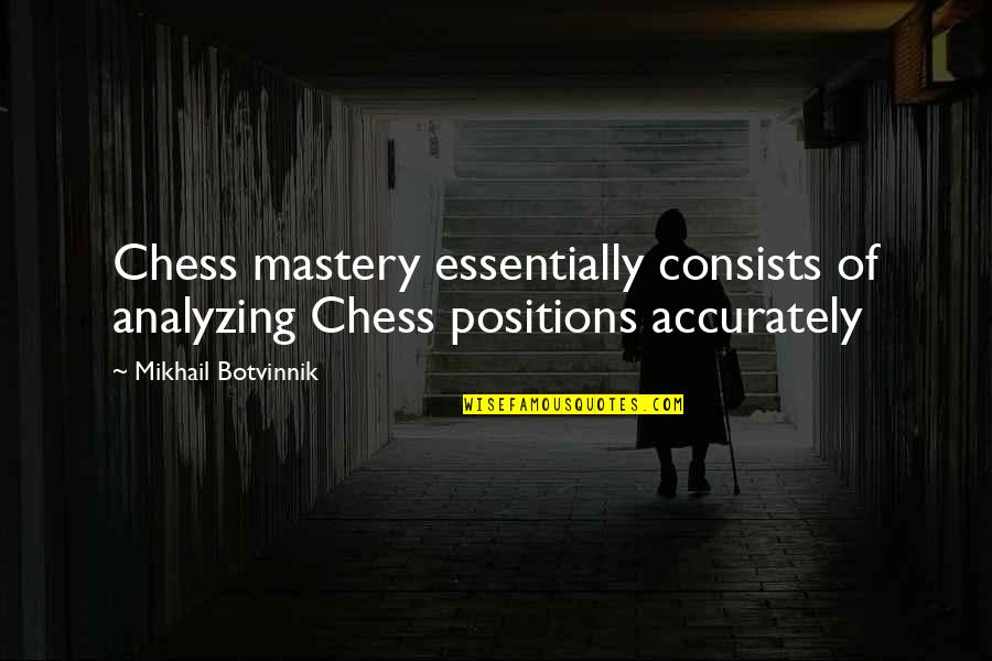 Botvinnik's Quotes By Mikhail Botvinnik: Chess mastery essentially consists of analyzing Chess positions