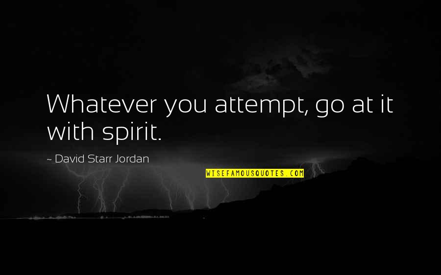 Boucherit Nada Quotes By David Starr Jordan: Whatever you attempt, go at it with spirit. Boucherit Nada Quotes By David Starr Jordan: Whatever you attempt, go at it with spirit.