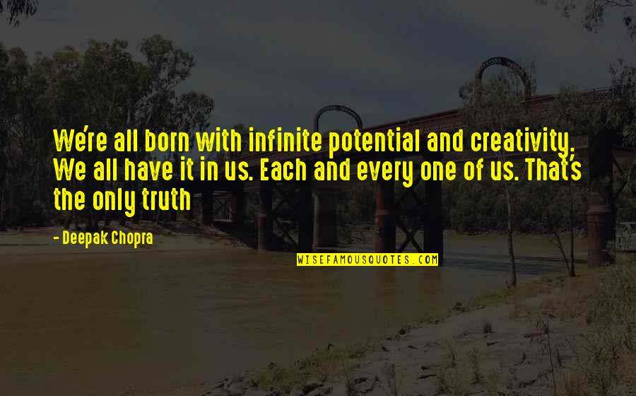 Boumesbah Quotes By Deepak Chopra: We're all born with infinite potential and creativity. Boumesbah Quotes By Deepak Chopra: We're all born with infinite potential and creativity.
