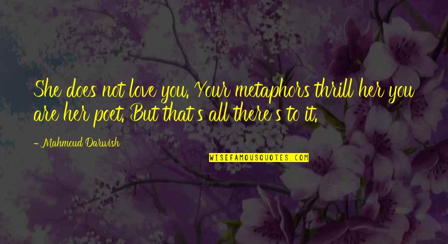 Bourgueil Wine Quotes By Mahmoud Darwish: She does not love you. Your metaphors thrill Bourgueil Wine Quotes By Mahmoud Darwish: She does not love you. Your metaphors thrill