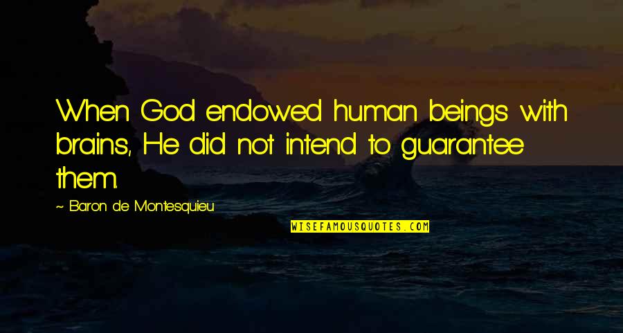 Boutsikaris Vt Quotes By Baron De Montesquieu: When God endowed human beings with brains, He Boutsikaris Vt Quotes By Baron De Montesquieu: When God endowed human beings with brains, He