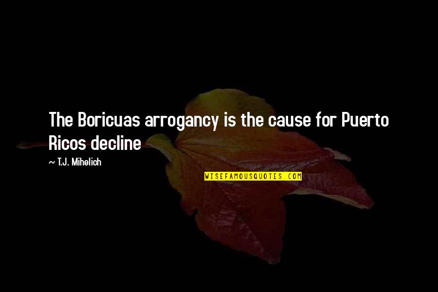 Bouzida Soraya Quotes By T.J. Mihelich: The Boricuas arrogancy is the cause for Puerto