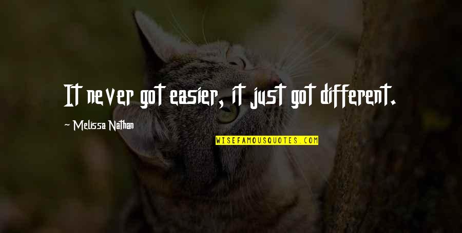 Bowhunter Quotes By Melissa Nathan: It never got easier, it just got different.