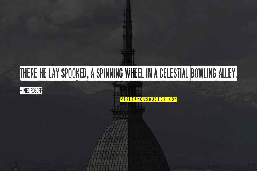 Bowling Quotes By Meg Rosoff: There he lay spooked, a spinning wheel in