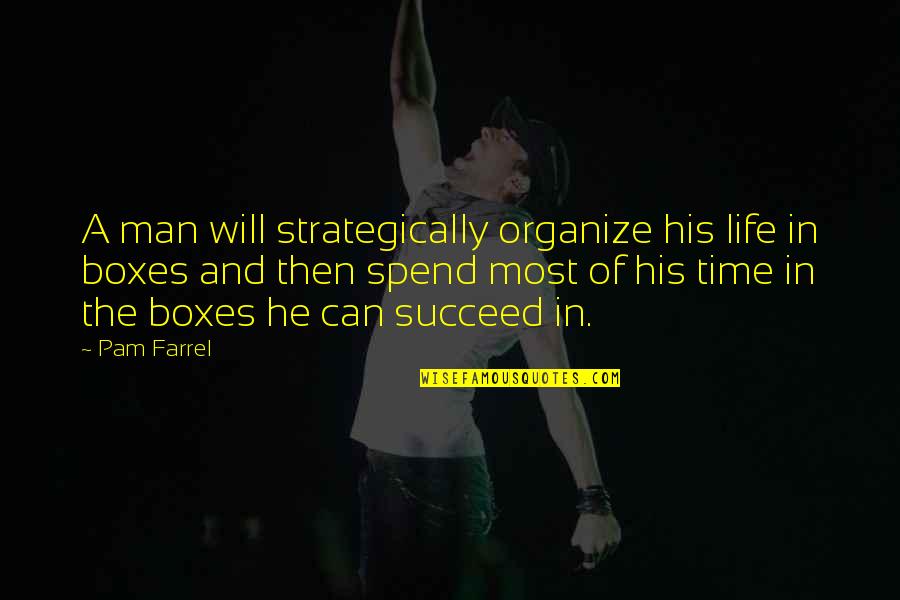 Boxes In Life Quotes By Pam Farrel: A man will strategically organize his life in
