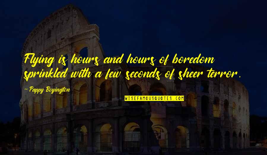 Boyington Pappy Quotes By Pappy Boyington: Flying is hours and hours of boredom sprinkled Boyington Pappy Quotes By Pappy Boyington: Flying is hours and hours of boredom sprinkled