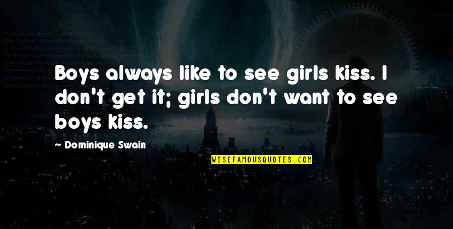 Boys Quotes By Dominique Swain: Boys always like to see girls kiss. I