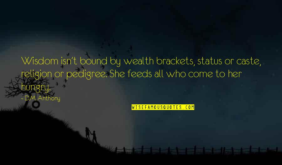 Brackets For Quotes By D.M. Anthony: Wisdom isn't bound by wealth brackets, status or