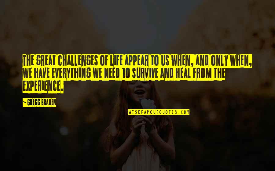 Braden's Quotes By Gregg Braden: The great challenges of life appear to us
