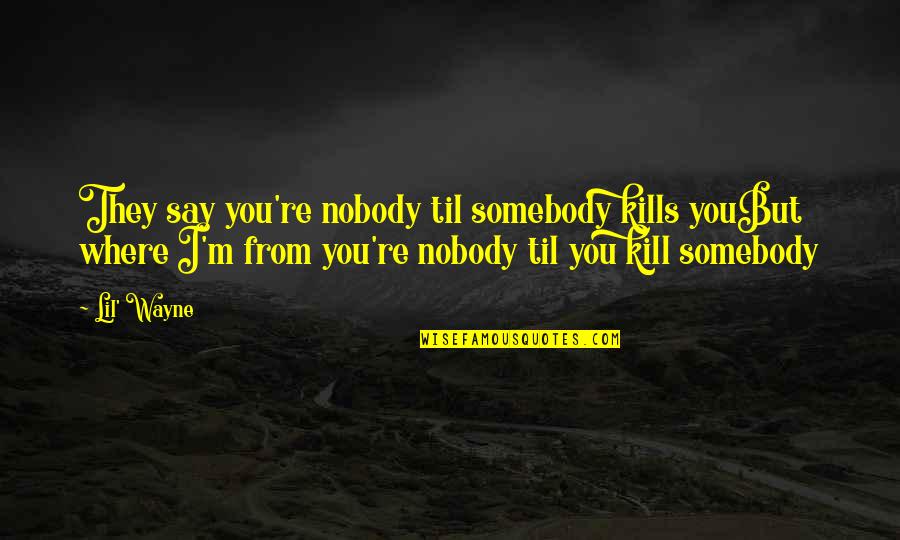 Bradham Brooks Quotes By Lil' Wayne: They say you're nobody til somebody kills youBut Bradham Brooks Quotes By Lil' Wayne: They say you're nobody til somebody kills youBut