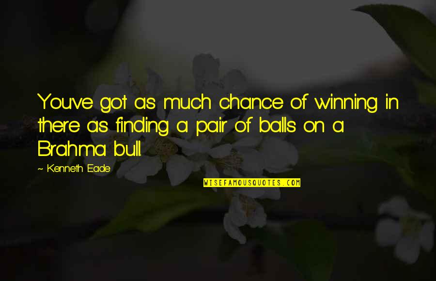 Brahma Quotes By Kenneth Eade: You've got as much chance of winning in Brahma Quotes By Kenneth Eade: You've got as much chance of winning in