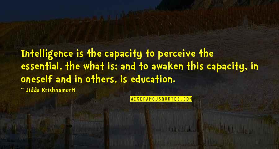 Braiden Waters Quotes By Jiddu Krishnamurti: Intelligence is the capacity to perceive the essential,