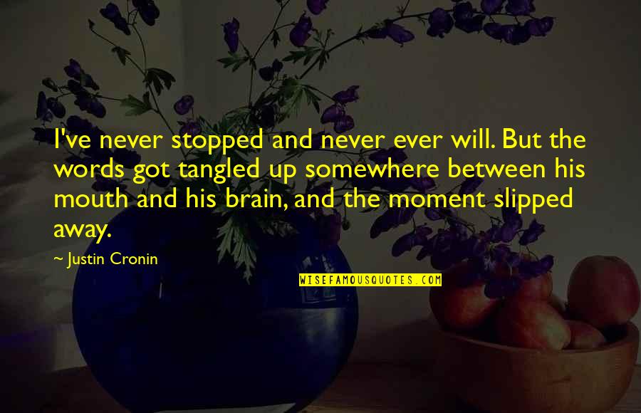 Brain And Mouth Quotes By Justin Cronin: I've never stopped and never ever will. But