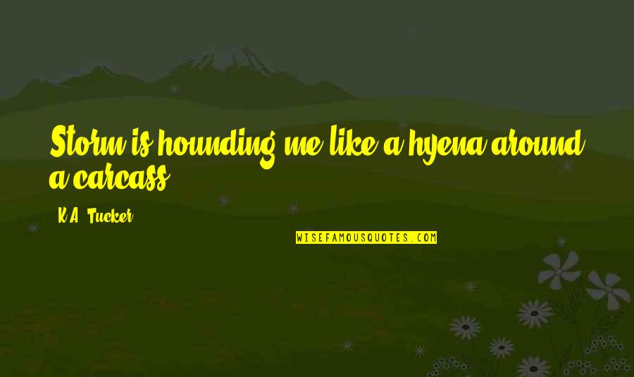 Braising Greens Quotes By K.A. Tucker: Storm is hounding me like a hyena around