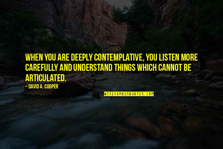 Brancacci Quotes By David A. Cooper: When you are deeply contemplative, you listen more Brancacci Quotes By David A. Cooper: When you are deeply contemplative, you listen more