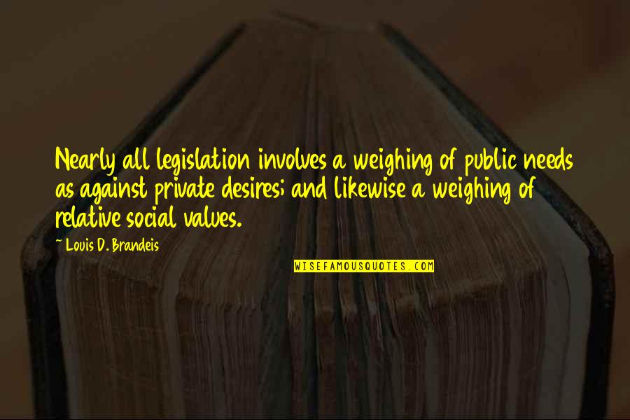 Brandeis Quotes By Louis D. Brandeis: Nearly all legislation involves a weighing of public