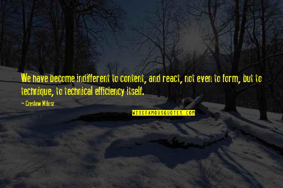 Brandhofgasse Quotes By Czeslaw Milosz: We have become indifferent to content, and react,