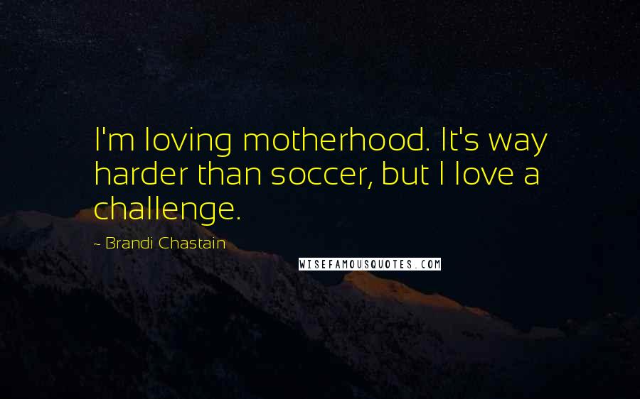 Brandi Chastain quotes: I'm loving motherhood. It's way harder than soccer, but I love a challenge.