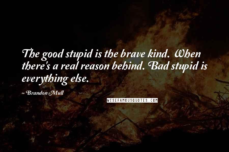 Brandon Mull quotes: The good stupid is the brave kind. When there's a real reason behind. Bad stupid is everything else.