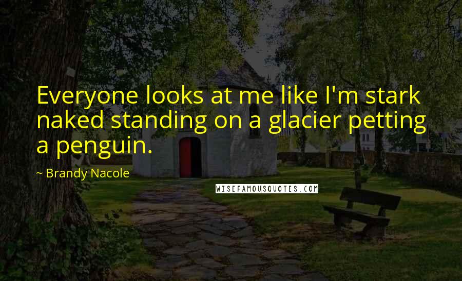 Brandy Nacole quotes: Everyone looks at me like I'm stark naked standing on a glacier petting a penguin.