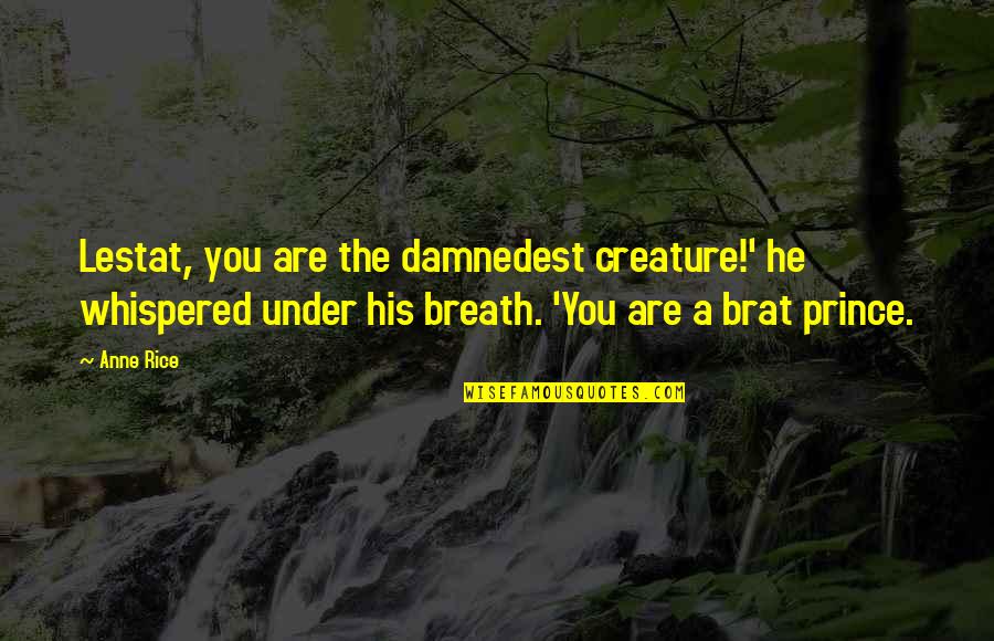 Brat Quotes By Anne Rice: Lestat, you are the damnedest creature!' he whispered