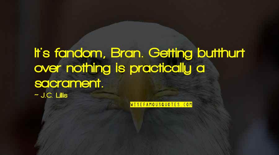 Braudel Quotes By J.C. Lillis: It's fandom, Bran. Getting butthurt over nothing is