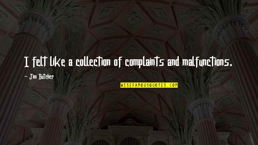 Brayson Gray Quotes By Jim Butcher: I felt like a collection of complaints and Brayson Gray Quotes By Jim Butcher: I felt like a collection of complaints and