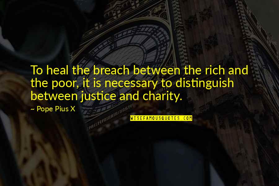 Breach Quotes By Pope Pius X: To heal the breach between the rich and