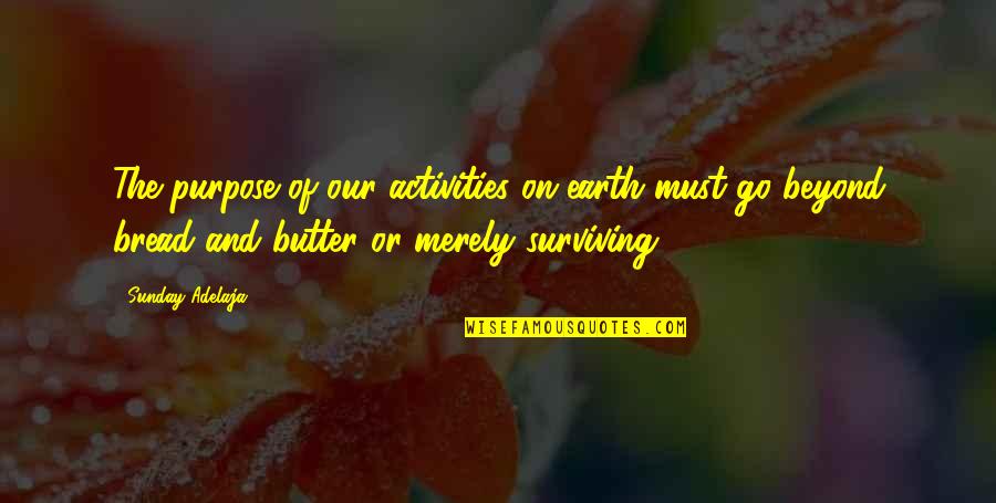 Bread And Butter Quotes By Sunday Adelaja: The purpose of our activities on earth must Bread And Butter Quotes By Sunday Adelaja: The purpose of our activities on earth must