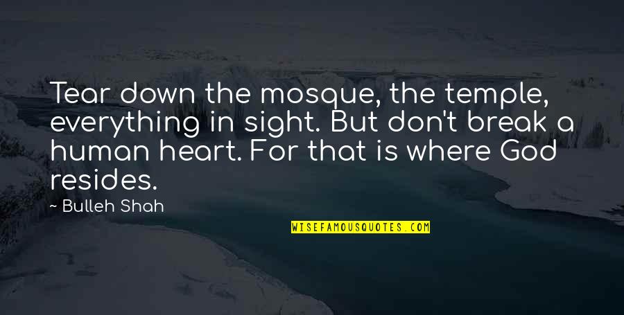 Break A Heart Quotes By Bulleh Shah: Tear down the mosque, the temple, everything in