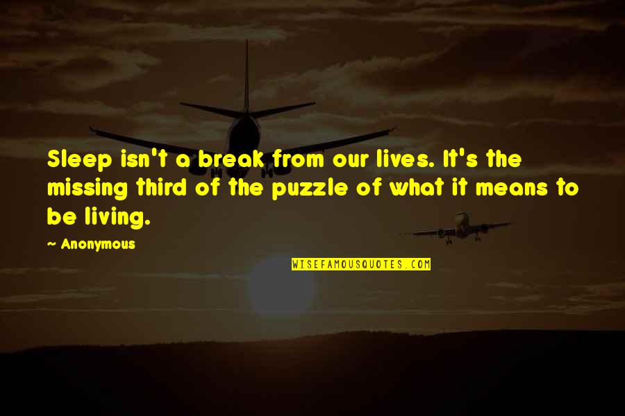 Break Up And Missing You Quotes By Anonymous: Sleep isn't a break from our lives. It's
