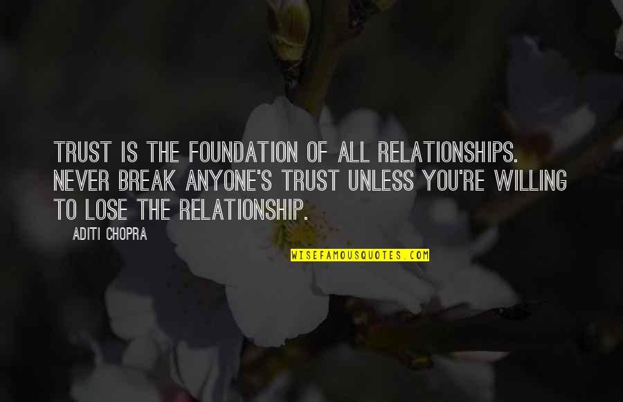 Break Up Relationship Quotes By Aditi Chopra: Trust is the foundation of all relationships. Never