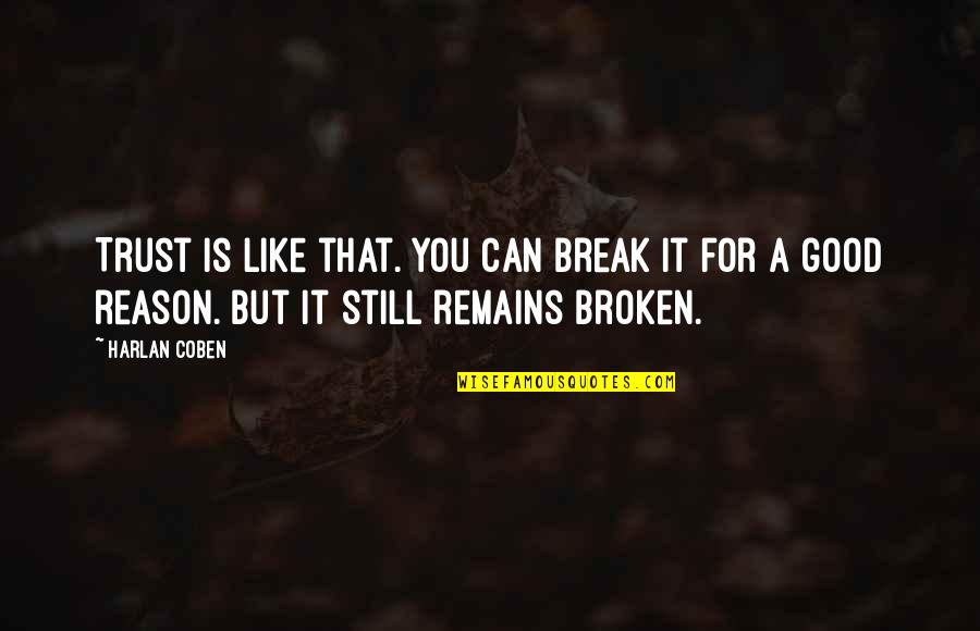 Break Up Without Reason Quotes By Harlan Coben: Trust is like that. You can break it