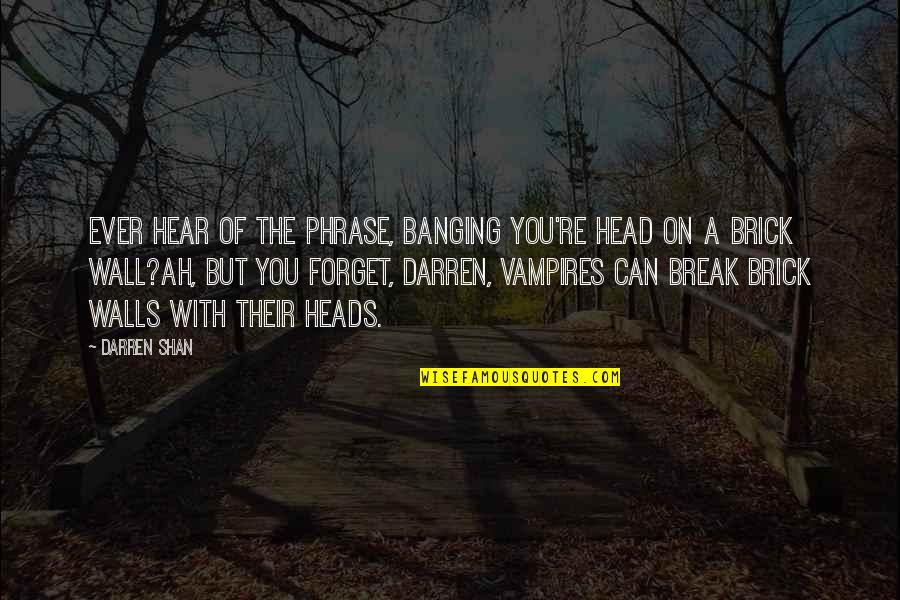Break Walls Quotes By Darren Shan: Ever hear of the phrase, Banging you're head