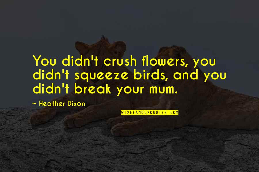 Break You Quotes By Heather Dixon: You didn't crush flowers, you didn't squeeze birds,