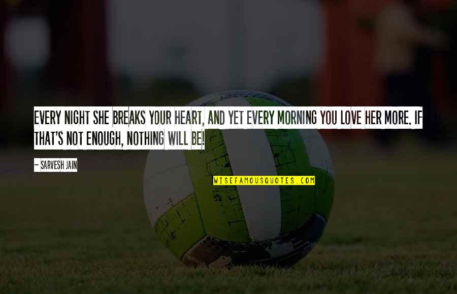 Breaks In Love Quotes By Sarvesh Jain: Every night she breaks your heart, and yet
