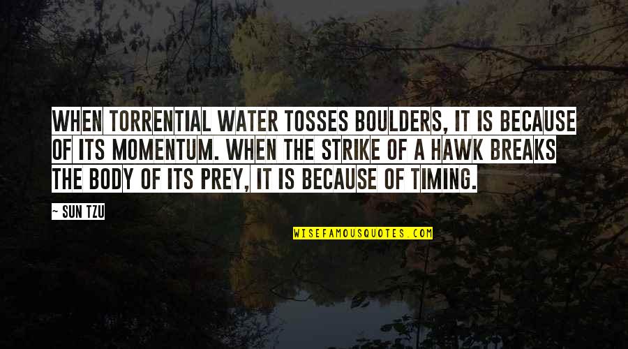 Breakthrough Inspirational Quotes By Sun Tzu: When torrential water tosses boulders, it is because