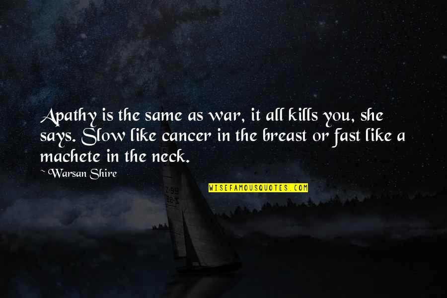 Breast Quotes By Warsan Shire: Apathy is the same as war, it all