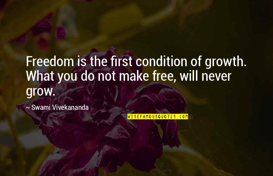 Breast Self Examination Quotes By Swami Vivekananda: Freedom is the first condition of growth. What