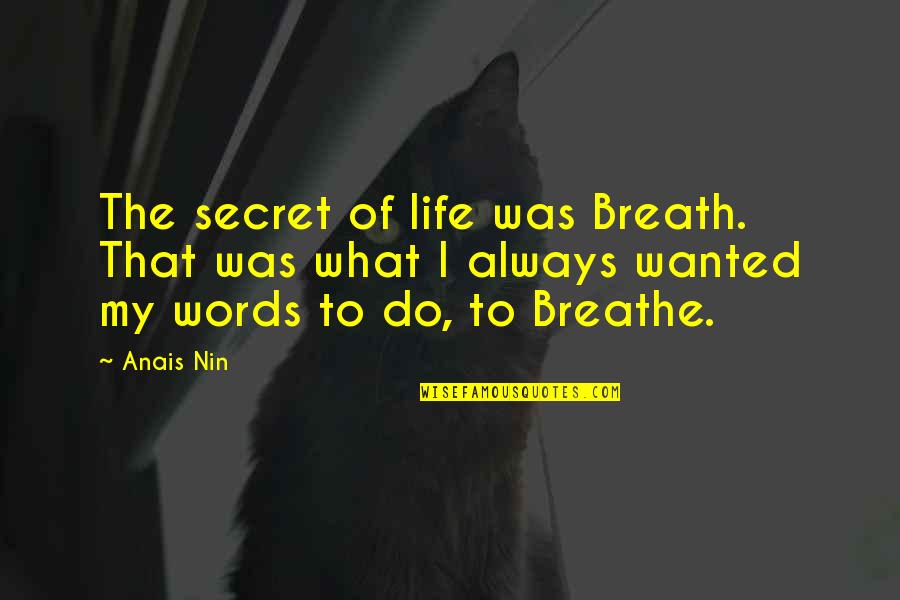 Breath Of My Life Quotes By Anais Nin: The secret of life was Breath. That was Breath Of My Life Quotes By Anais Nin: The secret of life was Breath. That was