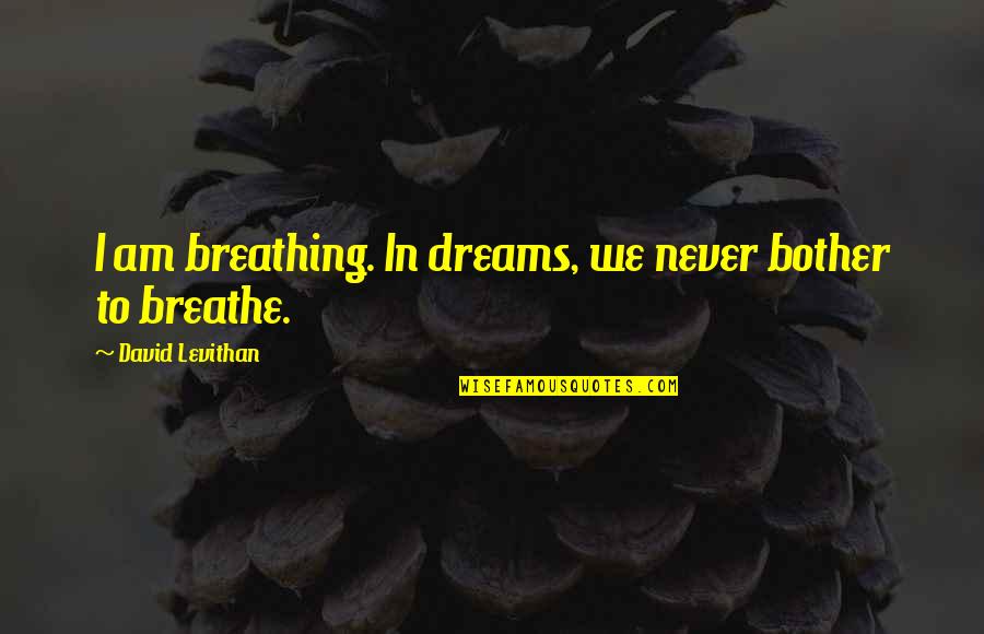 Breathe In Quotes By David Levithan: I am breathing. In dreams, we never bother