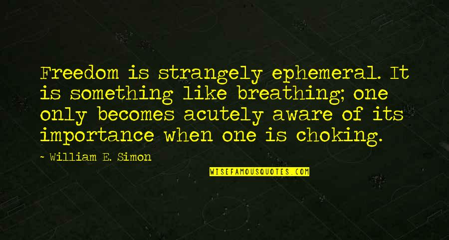 Breathing In Love Quotes By William E. Simon: Freedom is strangely ephemeral. It is something like