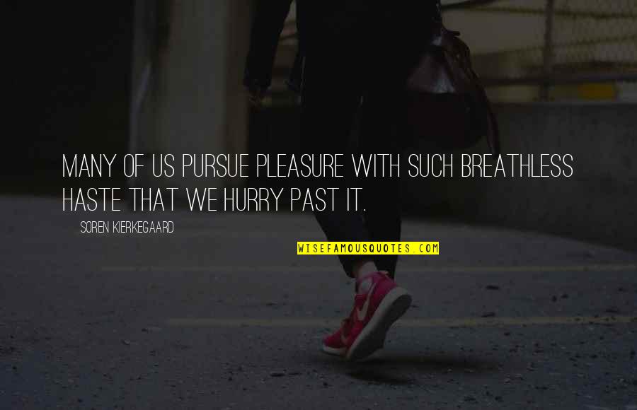 Breathless Quotes By Soren Kierkegaard: Many of us pursue pleasure with such breathless Breathless Quotes By Soren Kierkegaard: Many of us pursue pleasure with such breathless