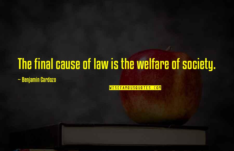 Breathtaking Friendship Quotes By Benjamin Cardozo: The final cause of law is the welfare