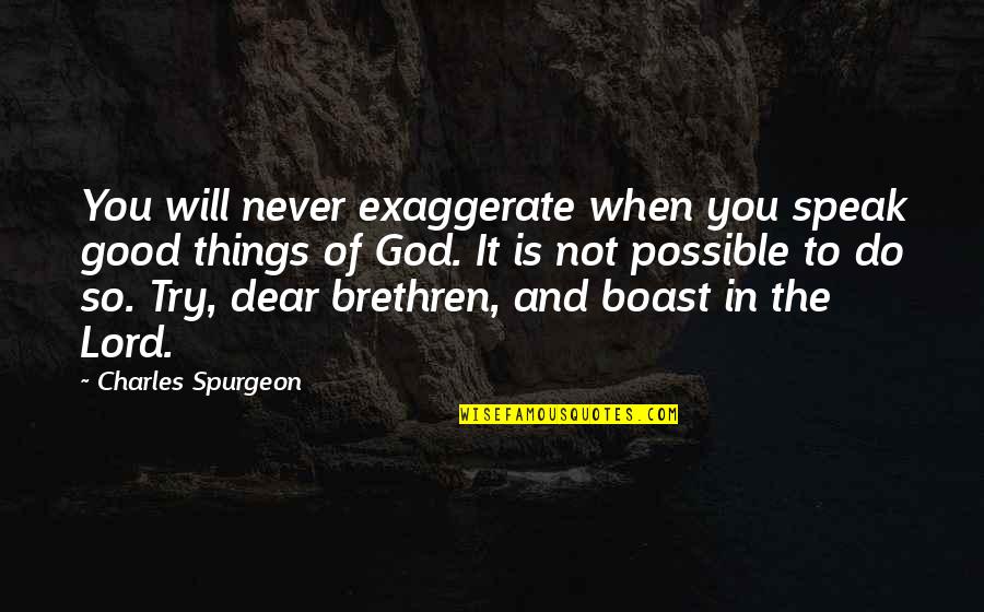 Bredrins Quotes By Charles Spurgeon: You will never exaggerate when you speak good
