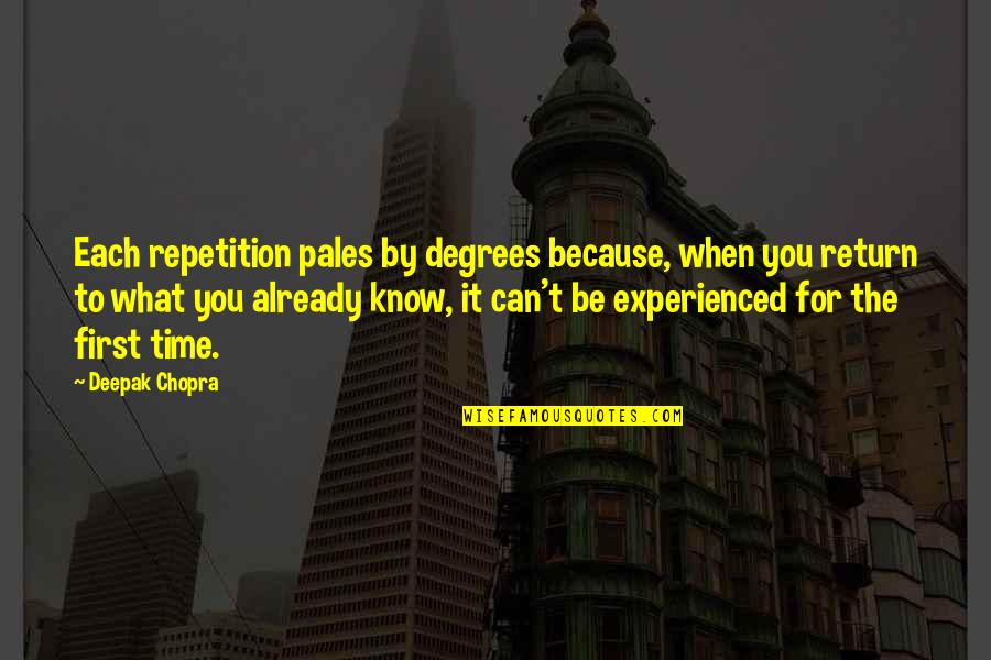 Breisch Obit Quotes By Deepak Chopra: Each repetition pales by degrees because, when you Breisch Obit Quotes By Deepak Chopra: Each repetition pales by degrees because, when you