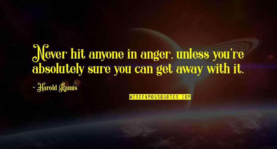 Brendan Frye Quotes By Harold Ramis: Never hit anyone in anger, unless you're absolutely