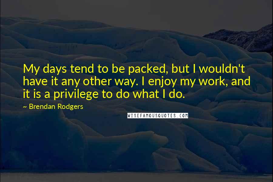 Brendan Rodgers quotes: My days tend to be packed, but I wouldn't have it any other way. I enjoy my work, and it is a privilege to do what I do.